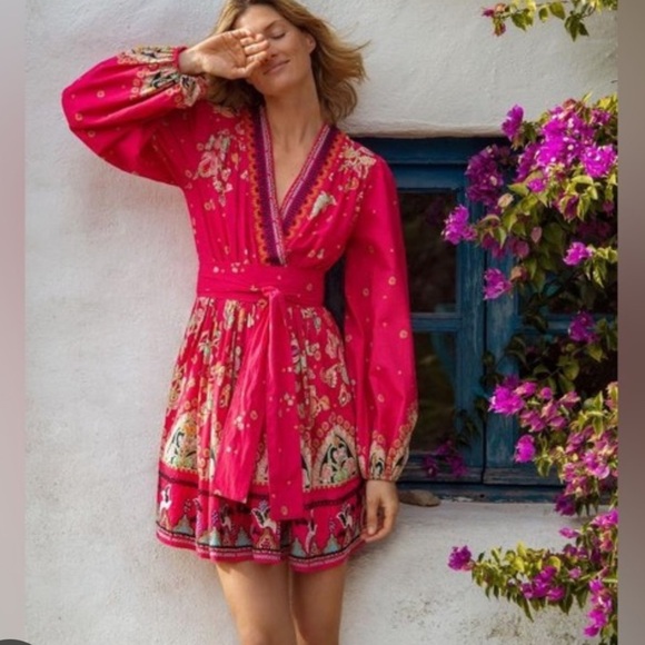 ANTHROPOLOGIE RAQUEL Embroidered Beaded Pink Mini Dress Size XS
